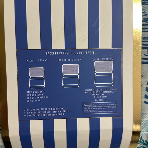 WM Blue Green Yellow Coastal Lemon Mesh Stripe 3 Piece Travel Packing Cube Set - Picture 8 of 11